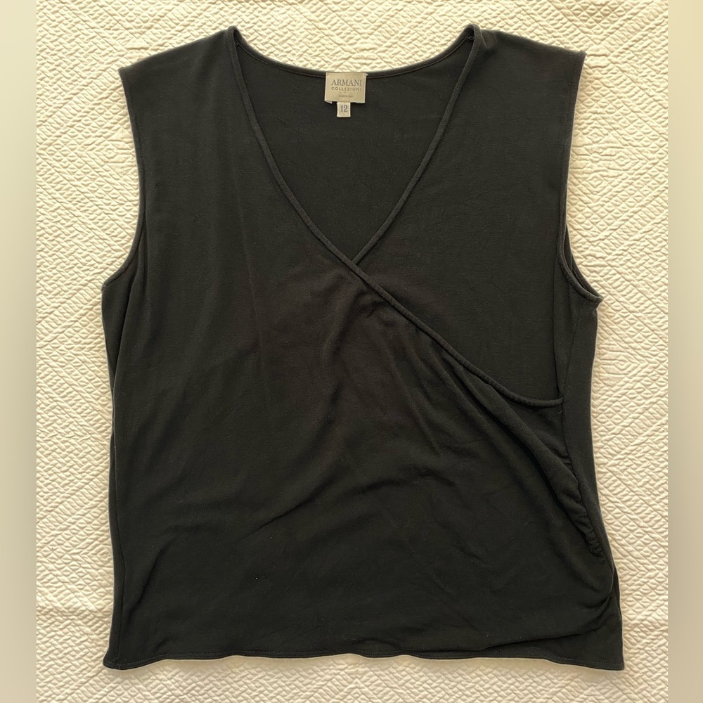Armani Collezioni Italy Black Stretchy Knit Sleeveless V-neck Blouse